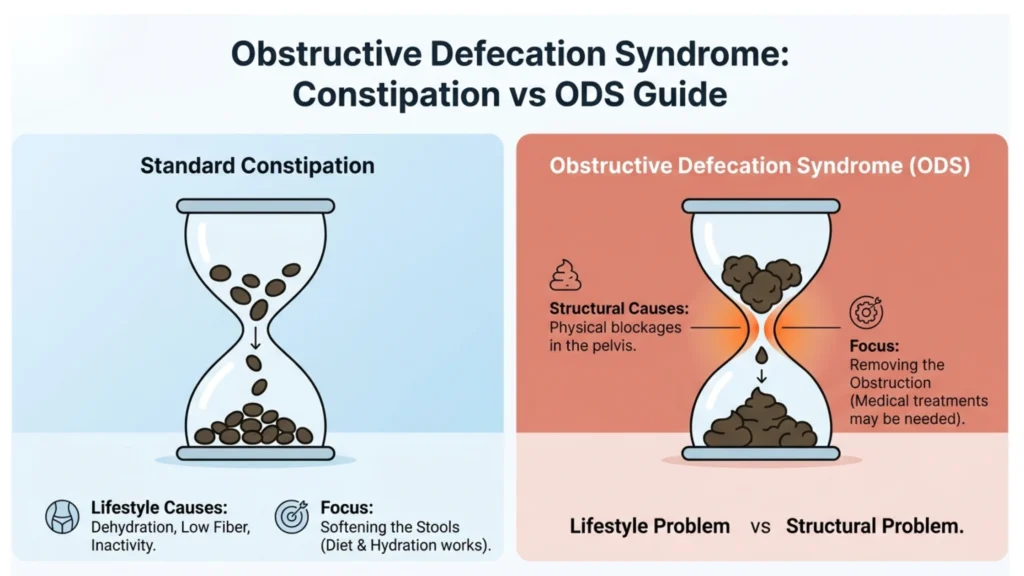 An infographic comparing constipation with ODS