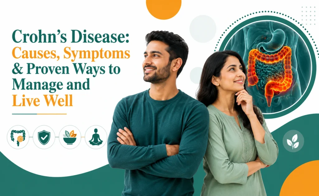Crohn's disease management guide graphic with a smiling couple