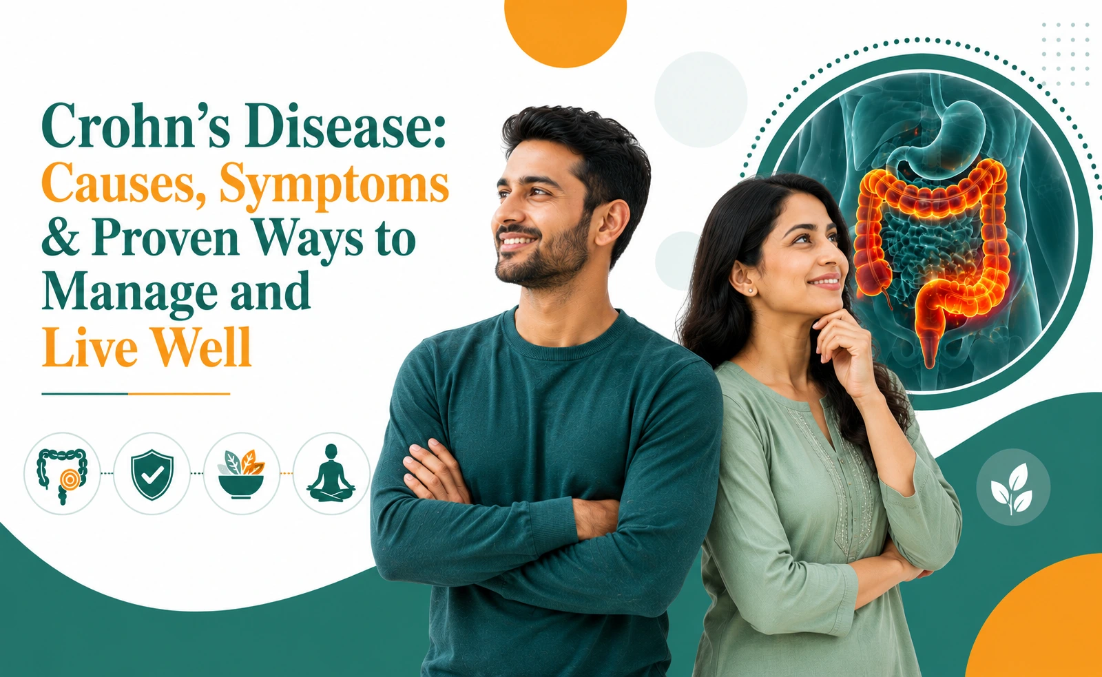 Crohn's disease management guide graphic with a smiling couple